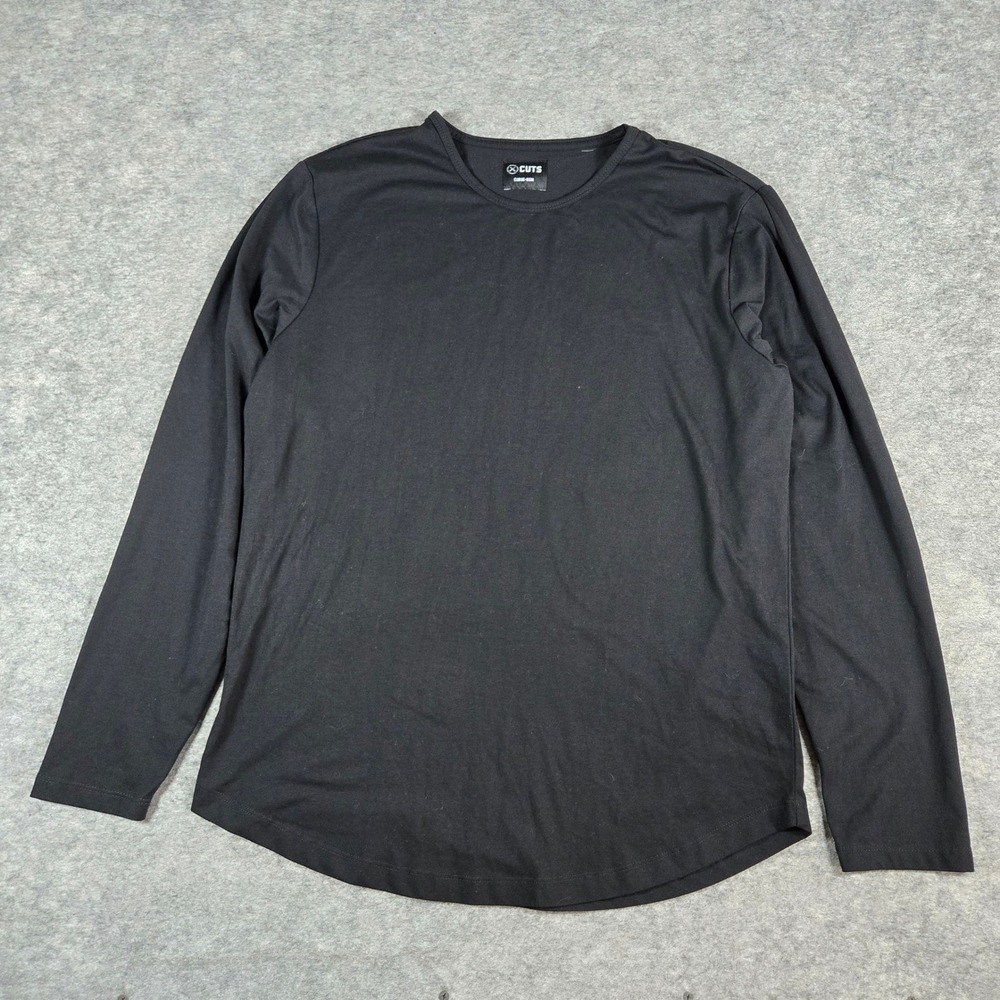 Cuts Mens Black Curve-Hem PYCA Pro Long Sleeve T-Shirt Size Large